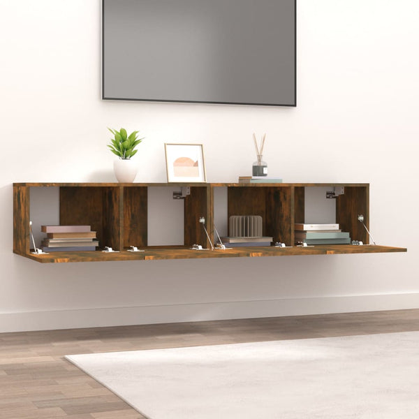 TV-seinäkaappi 2 kpl savutammi 80x30x30 cm tekninen puu