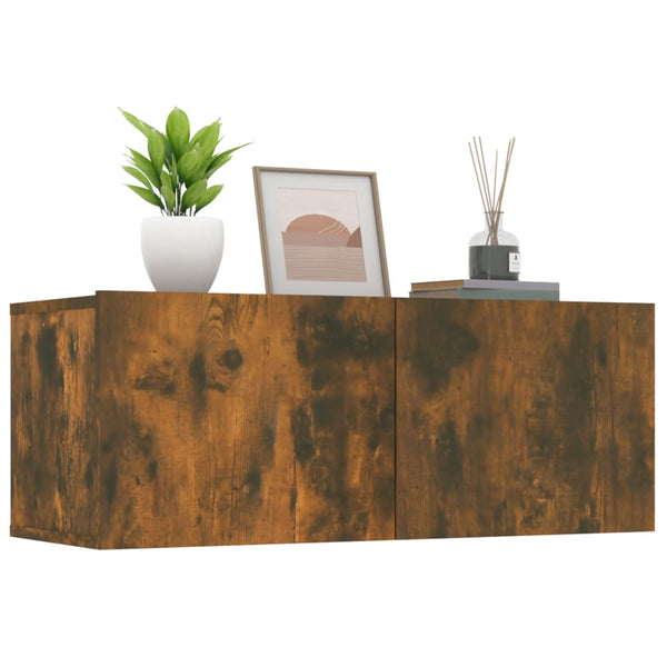 TV-seinäkaappi 2 kpl savutammi 80x30x30 cm tekninen puu
