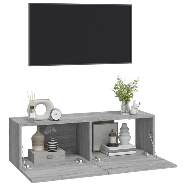 TV-seinäkaapit 2 kpl harmaa Sonoma 100x30x30 cm tekninen puu