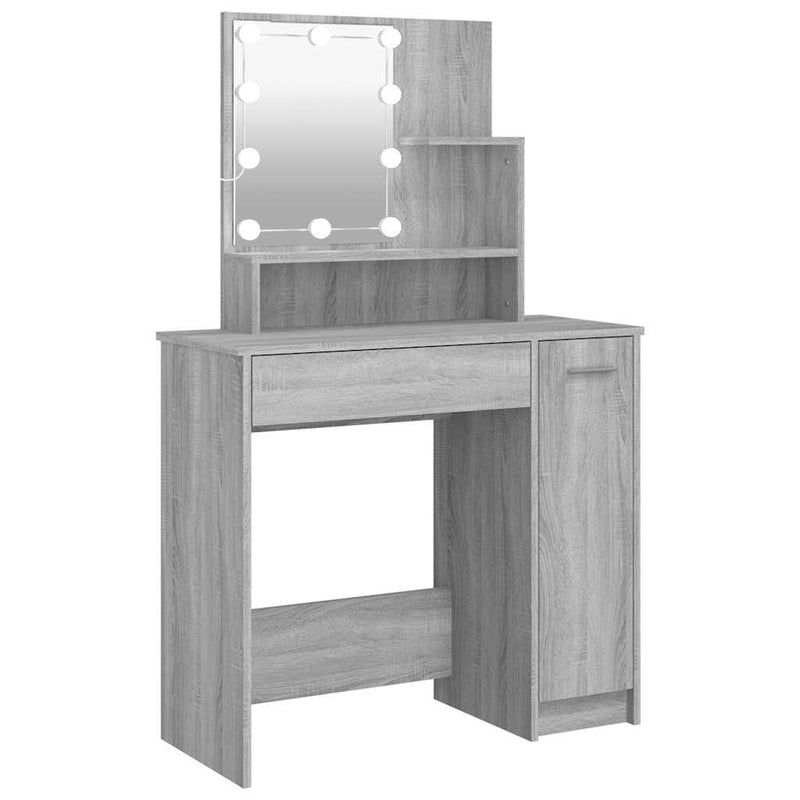 Harmaa peilipöytä led-valoilla Gioni 86,5x35x136cm