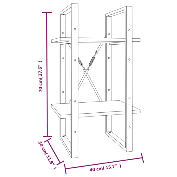 2-kerroksinen Kirjahylly harmaa Sonoma 40x30x70 cm tekninen puu