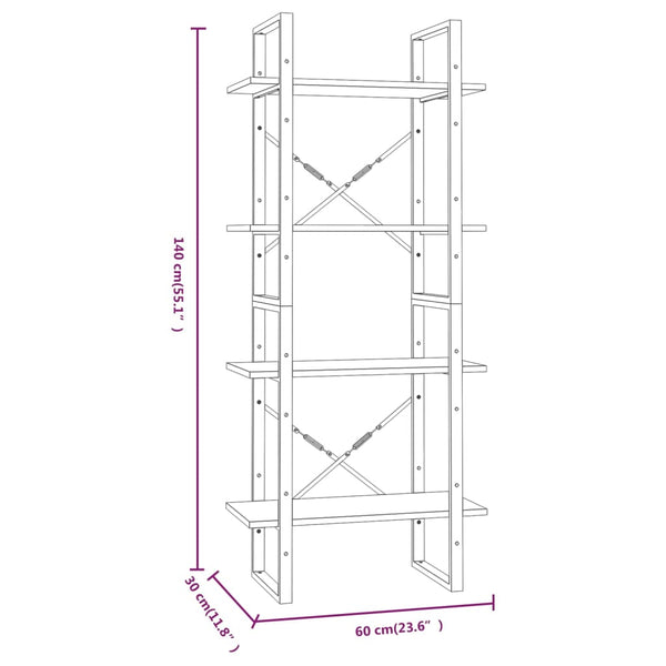 4-kerroksinen Kirjahylly harm. Sonoma 60x30x140 cm tekninen puu