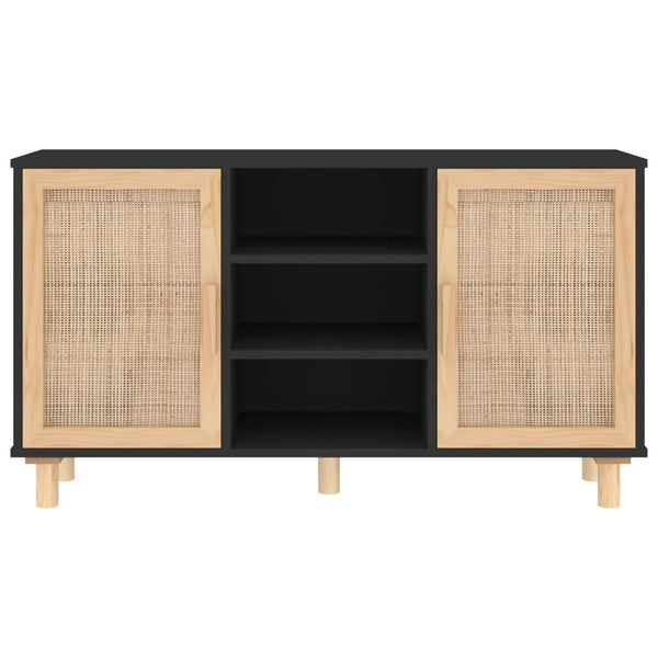 Senkki musta 105x30x60 cm täysi mänty ja luonnonrottinki