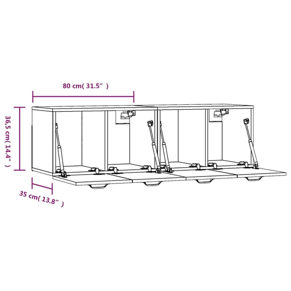 Seinäkaapit 2 kpl betoninharmaa 80x35x36,5 cm tekninen puu