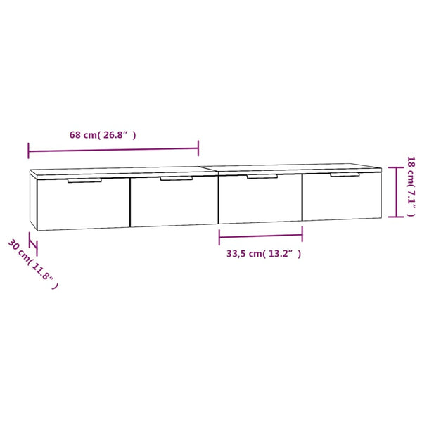 Seinäkaapit 2 kpl musta 68x30x20 cm tekninen puu