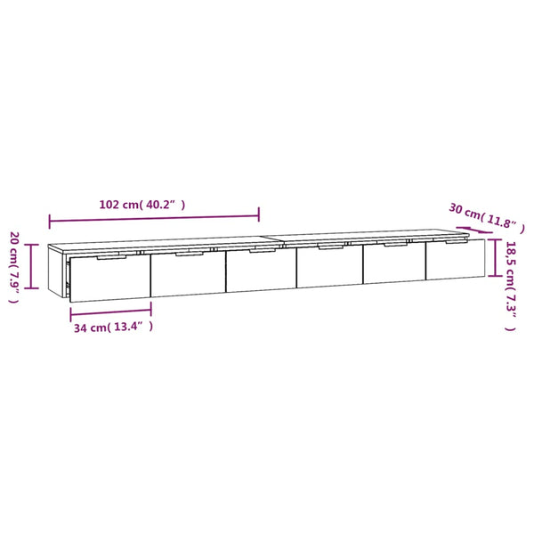 Seinäkaapit 2 kpl musta 102x30x20 cm tekninen puu