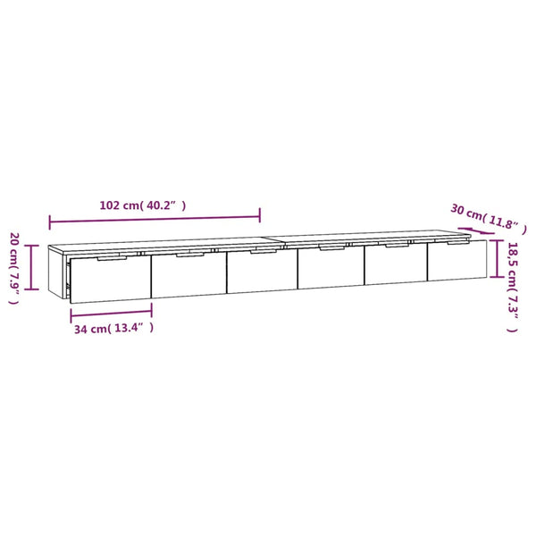 Seinäkaapit 2 kpl betoninharmaa 102x30x20 cm tekninen puu