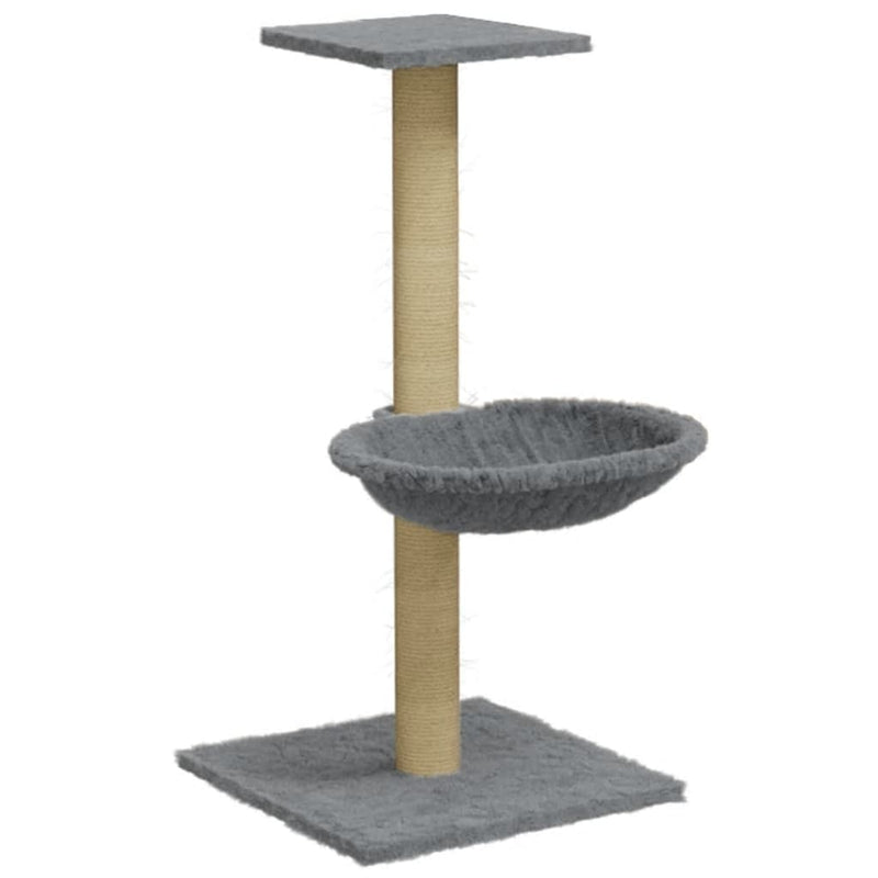 Vaaleanharmaa kissan kiipeilypuu sisal- raapimispylväällä Total 74cm