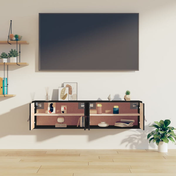 Seinäkaapit 2 kpl musta 60x30x30 cm täysi mänty