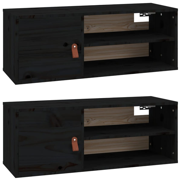 Seinäkaapit 2 kpl musta 80x30x30 cm täysi mänty