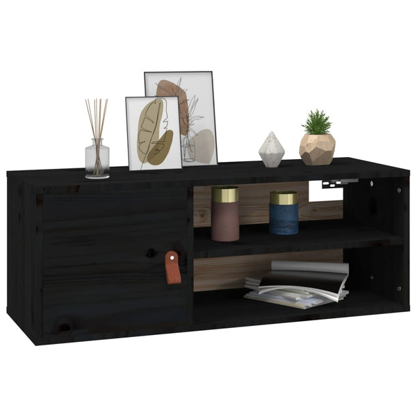 Seinäkaapit 2 kpl musta 80x30x30 cm täysi mänty