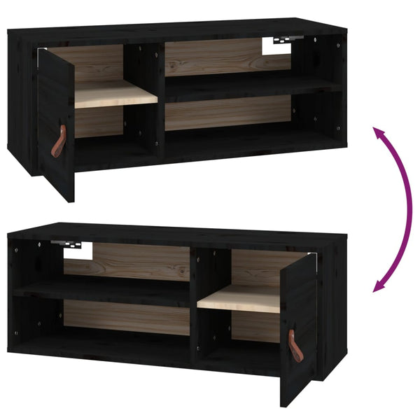Seinäkaapit 2 kpl musta 80x30x30 cm täysi mänty