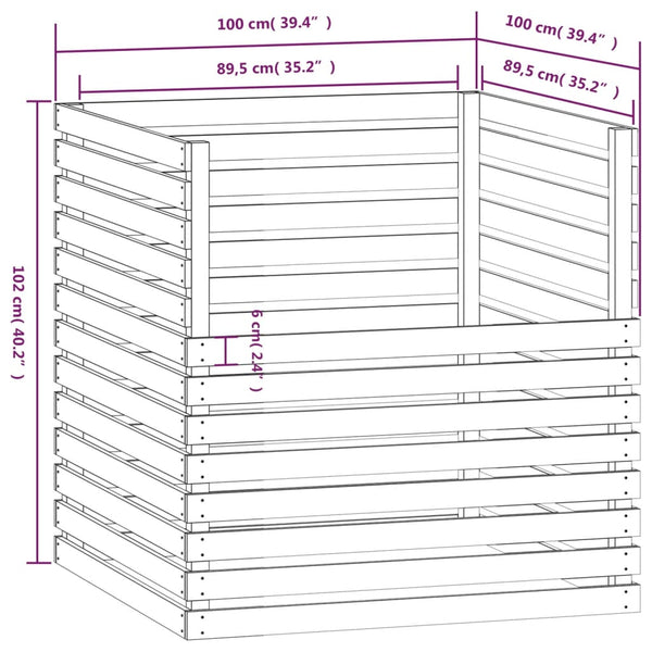 Komposti harmaa 100x100x102 cm täysi mänty