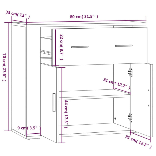 Senkki ruskea tammi 80x33x70 cm tekninen puu