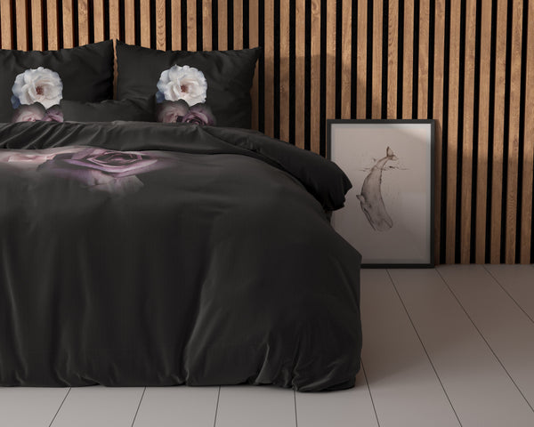 Pussilakanasetti Deep Flowers Musta