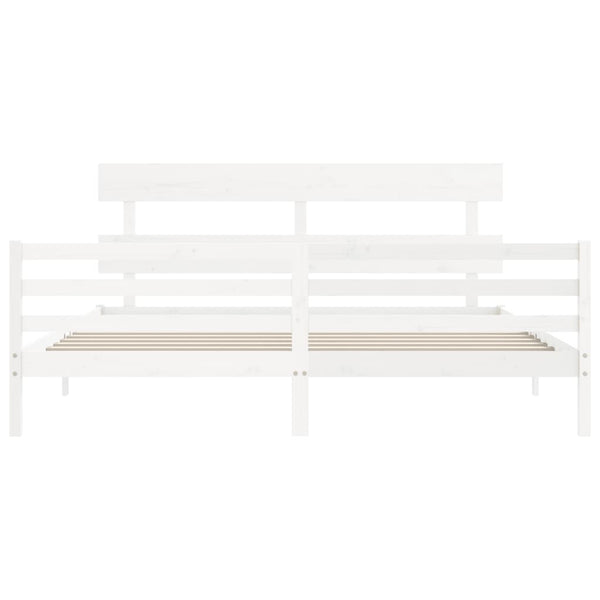 Sängynrunko päädyllä valkoinen 200x200 cm täysi puu