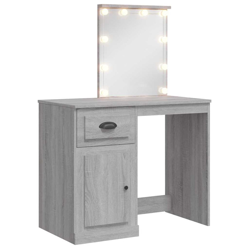 Harmaa peilipöytä led-valoilla Crisitna 90x42x132,5cm