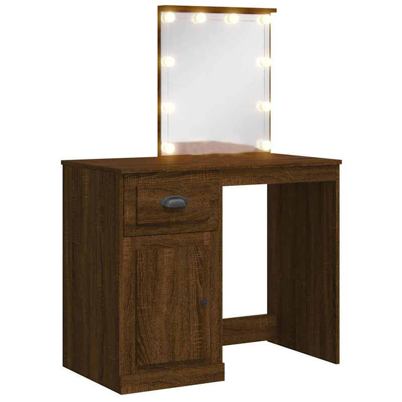 Ruskea tammi peilipöytä led-valoilla Crisitna 90x42x132,5cm