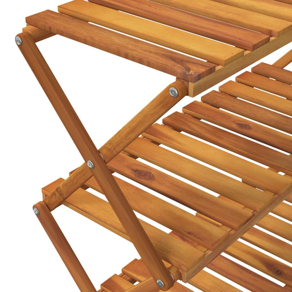 3-tasoinen Taitettava hylly ruskea 70x31x63 cm täysi akasiapuu