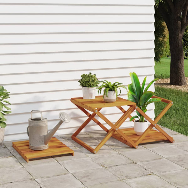 3-tasoinen Taitettava hylly ruskea 43x31x63 cm täysi akasiapuu