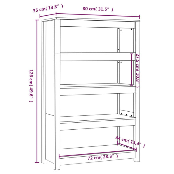 Kirjahylly hunajanruskea 80x35x126 cm täysi mänty