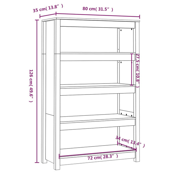 Kirjahylly musta 80x35x126 cm täysi mänty