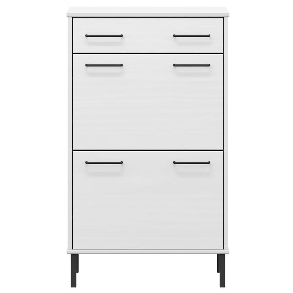 Kenkäkaappi metallijaloilla valkoinen täysi mänty OSLO