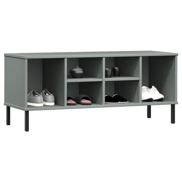 Kenkäteline metallijaloilla harmaa 106x35x45 cm täyspuu OSLO