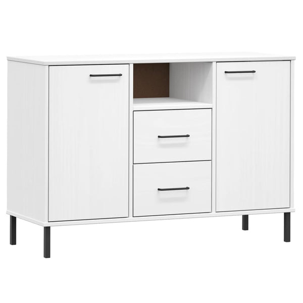 Valkoinen senkki metallijaloilla Judifta 113x40x77cm (täyspuu oslo)