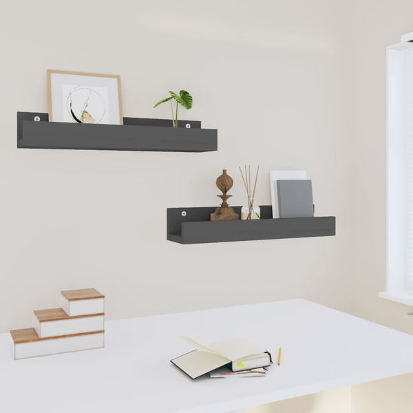 Seinähyllyt 2 kpl harmaa 50x12x9 cm täysi mänty