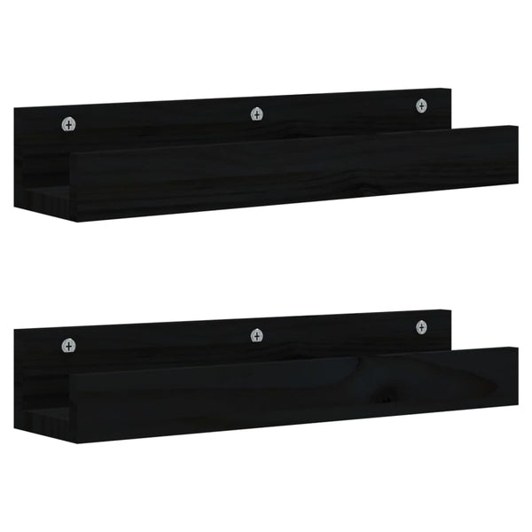 Seinähyllyt 2 kpl musta 50x12x9 cm täysi mänty