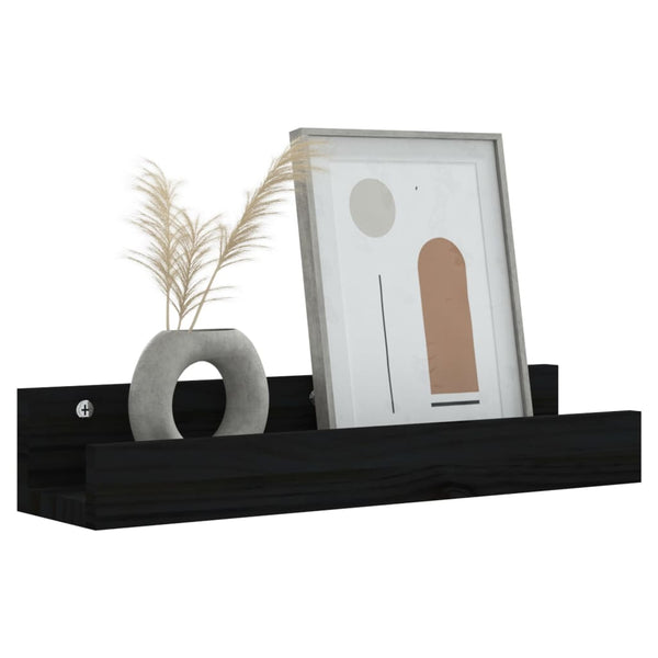 Seinähyllyt 2 kpl musta 50x12x9 cm täysi mänty