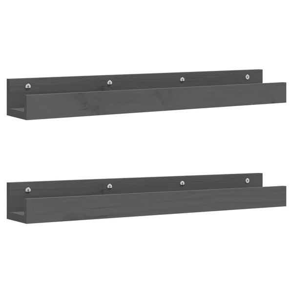 Seinähyllyt 2 kpl harmaa 80x12x9 cm täysi mänty