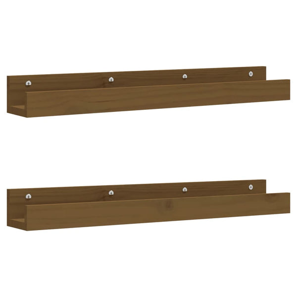 Seinähyllyt 2 kpl hunajanruskea 80x12x9 cm täysi mänty