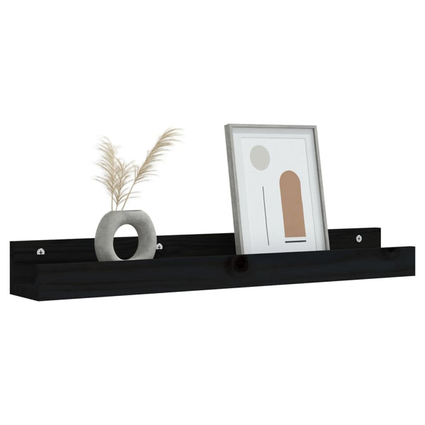 Seinähyllyt 2 kpl musta 80x12x9 cm täysi mänty