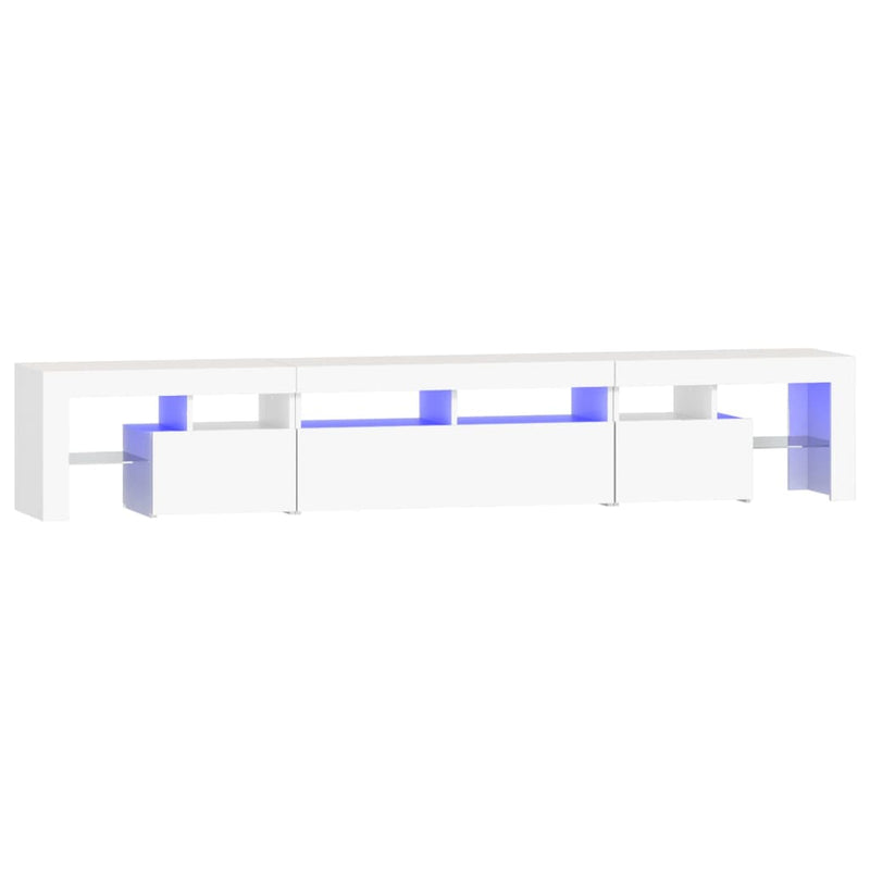 Valkoinen tv-taso led-valoilla Cinstantin 230x36,5x40cm