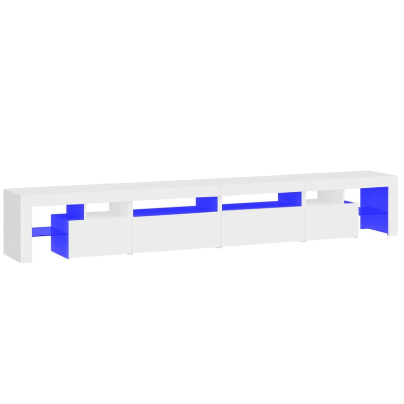 Cinstantin valkoinen tv-taso led-valoilla, mitat 260x36,5x40cm