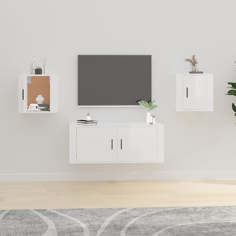 Seinäkiinnitettävät TV-tasot 2kpl kork.kiilto valk 40x34,5x40cm