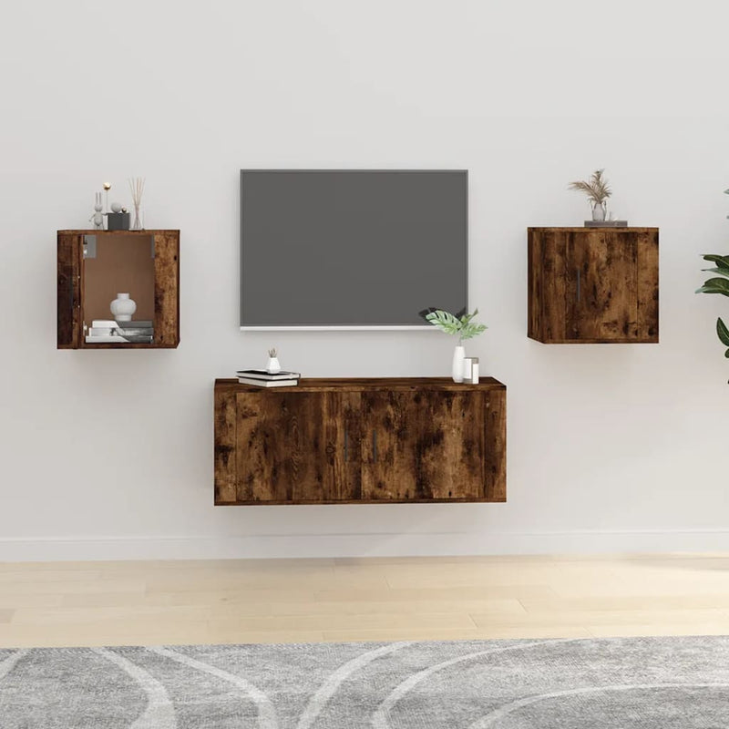 Seinäkiinnitettävät TV-tasot 2 kpl savutammi 40x34,5x40 cm