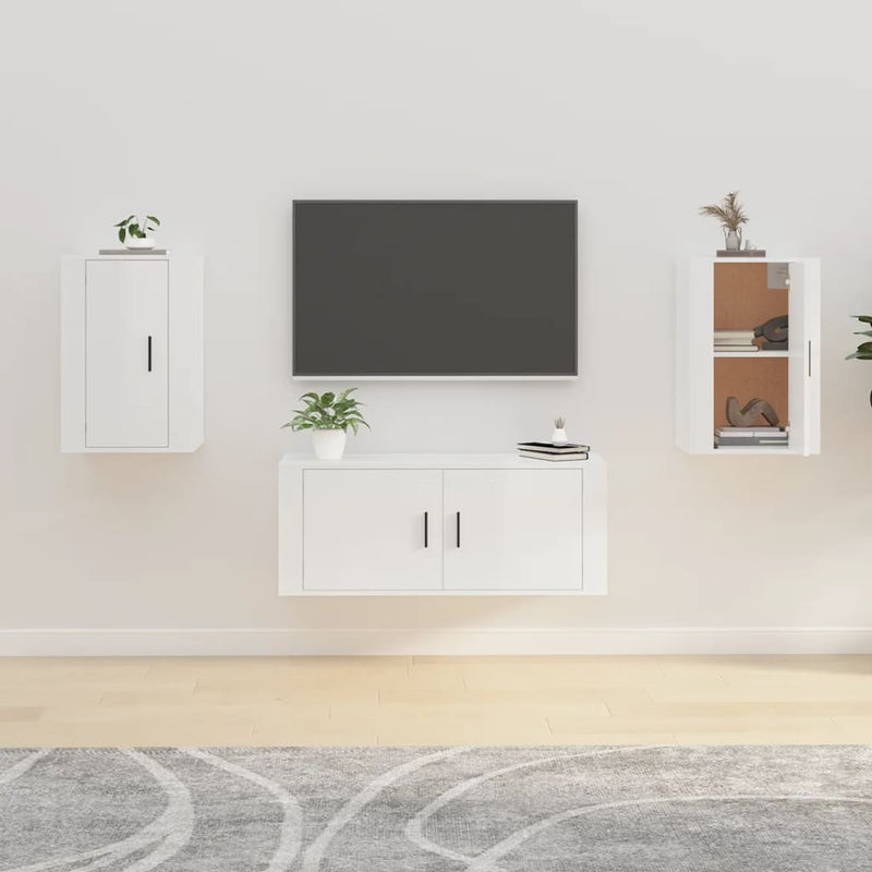 Seinäkiinnitettävät TV-tasot 2kpl kork.kiilto valk 40x34,5x60cm