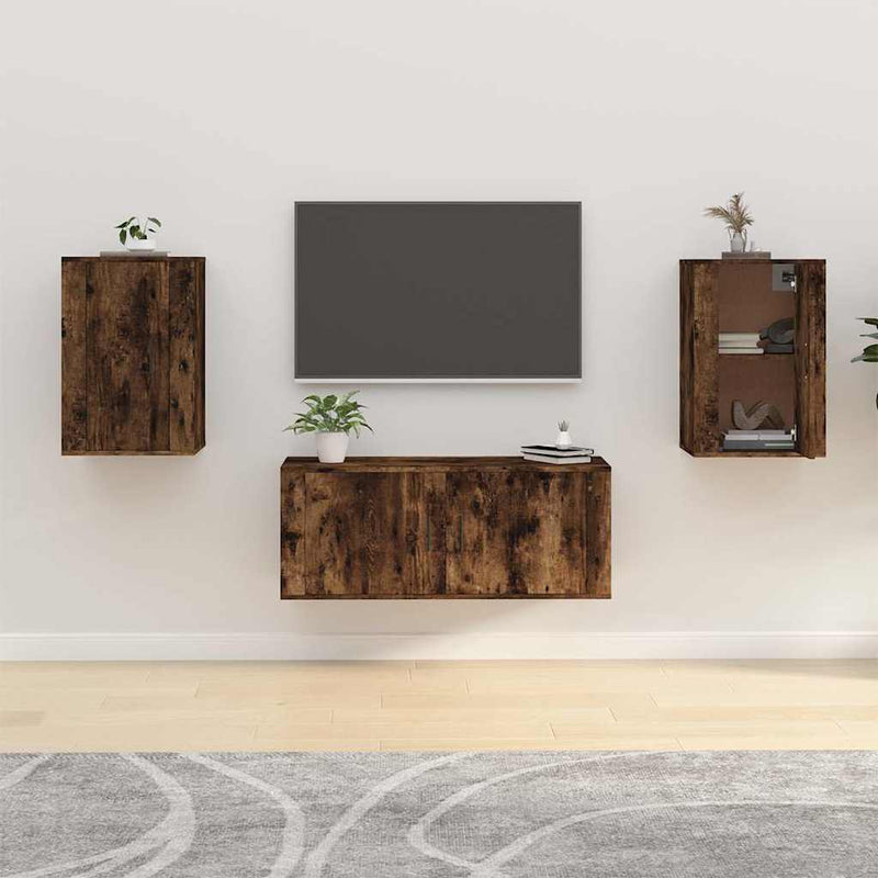 Seinäkiinnitettävät TV-tasot 2 kpl savutammi 40x34,5x60 cm
