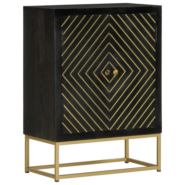 Senkki 2 ovella musta ja kulta 55x30x75 cm täysi mangopuu