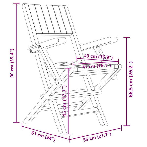 Kokoontaitettavat puutarhatuolit Ayanna 55x61x90cm (6 kpl, tiikki)