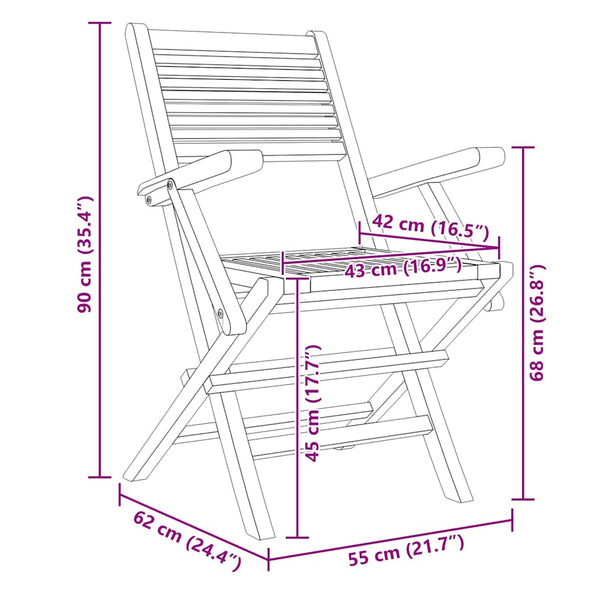 Kokoontaitettavat puutarhatuolit Nadita 55x62x90cm (6 kpl, tiikki)