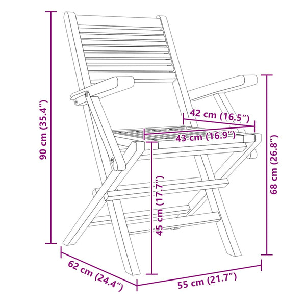 Kokoontaitettavat puutarhatuolit Nadita 55x62x90cm (8 kpl, tiikki)