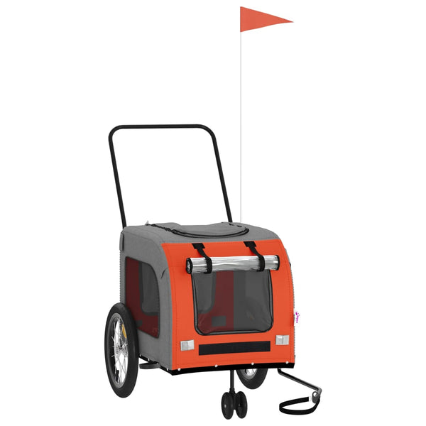 Lemmikinkuljetuskärry pyörään oranssi/harmaa kangas ja rauta