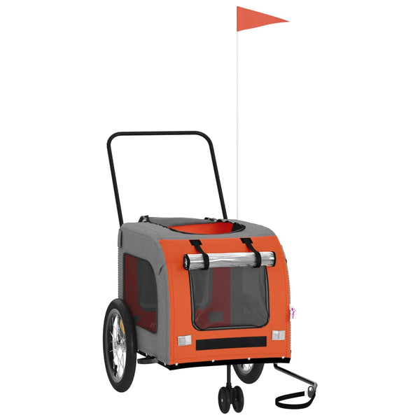 Lemmikinkuljetuskärry pyörään oranssi/harmaa kangas ja rauta