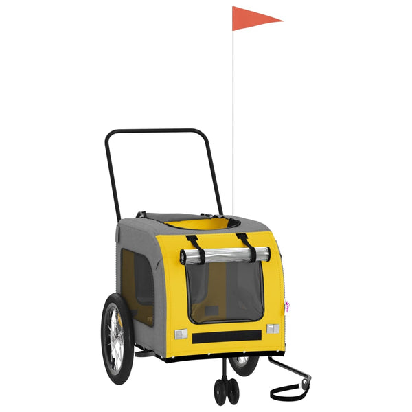 Lemmikinkuljetuskärry polkupyörään keltaharmaa kangas ja rauta