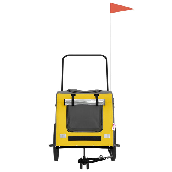 Lemmikinkuljetuskärry polkupyörään keltaharmaa kangas ja rauta