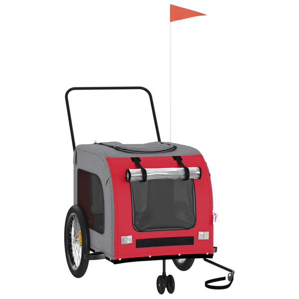 Lemmikinkuljetuskärry polkupyörään punaharmaa kangas ja rauta